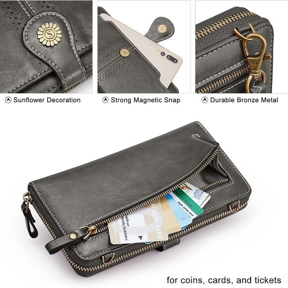 Vegan Leather Crossbody Bags for Women Small Cell Phone Purse RFID Blocking Clut - Picture 5 of 6